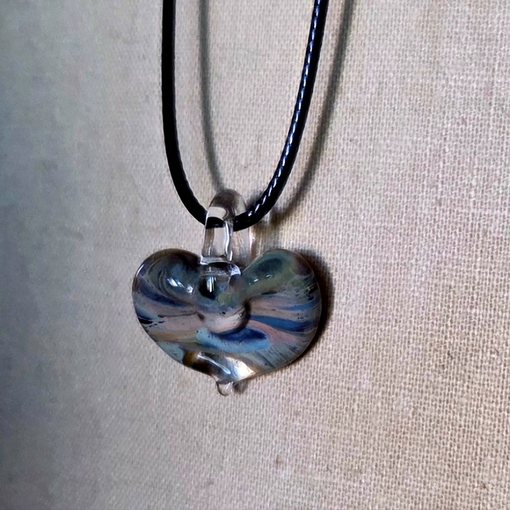 Artisan - Handblown Heart Pendant on Cord - Picture 2 of 4